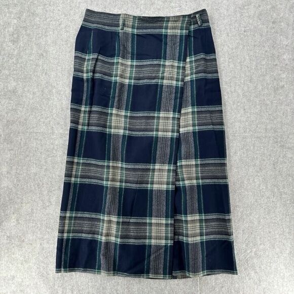 VTG Eddie Bauer Wrap Skirt‎ Womens Size 20 TALL Plaid Maxi Long Blue Green - Picture 1 of 9